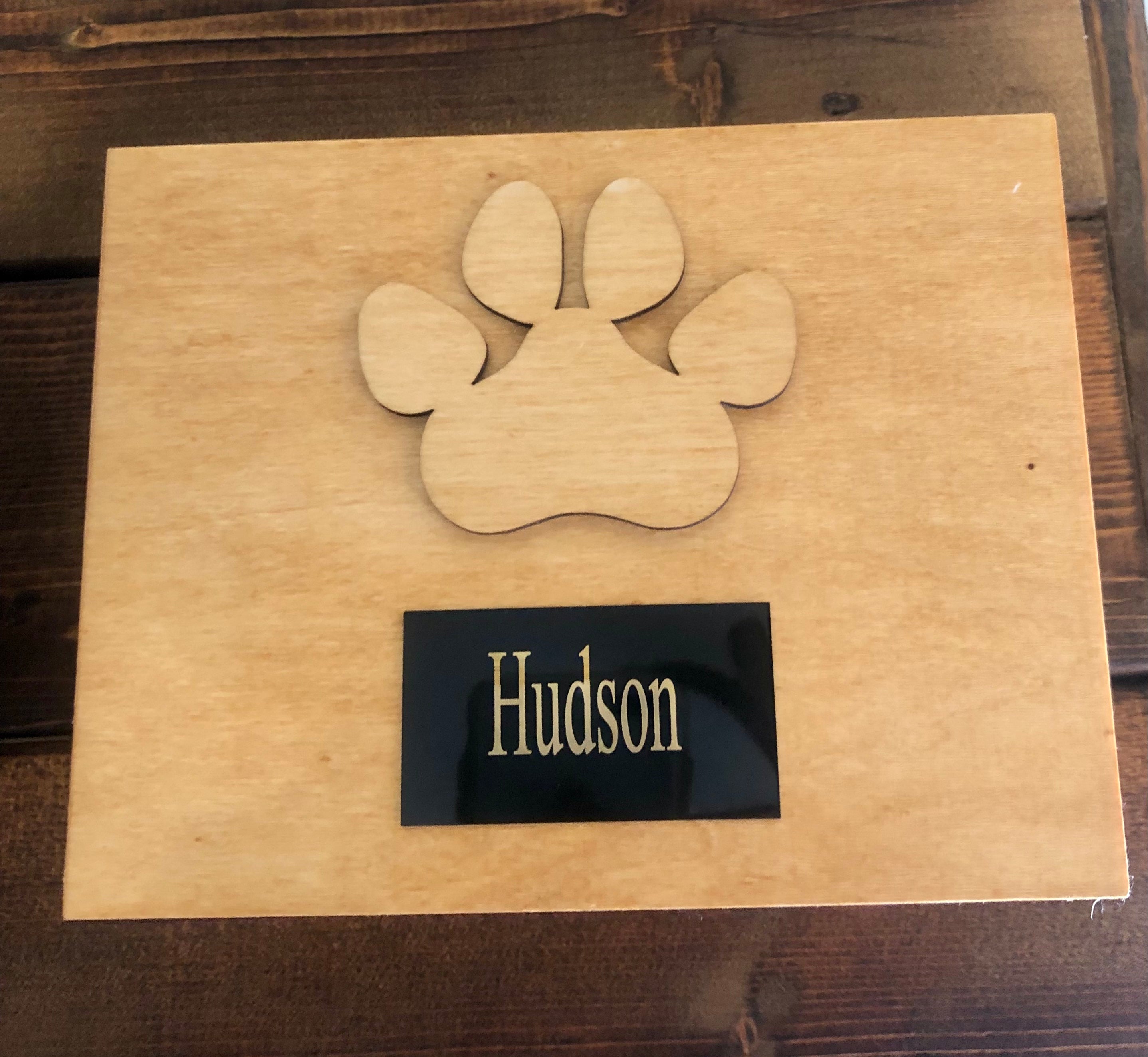 Large Wooden Box with Paw Print and Name Plate