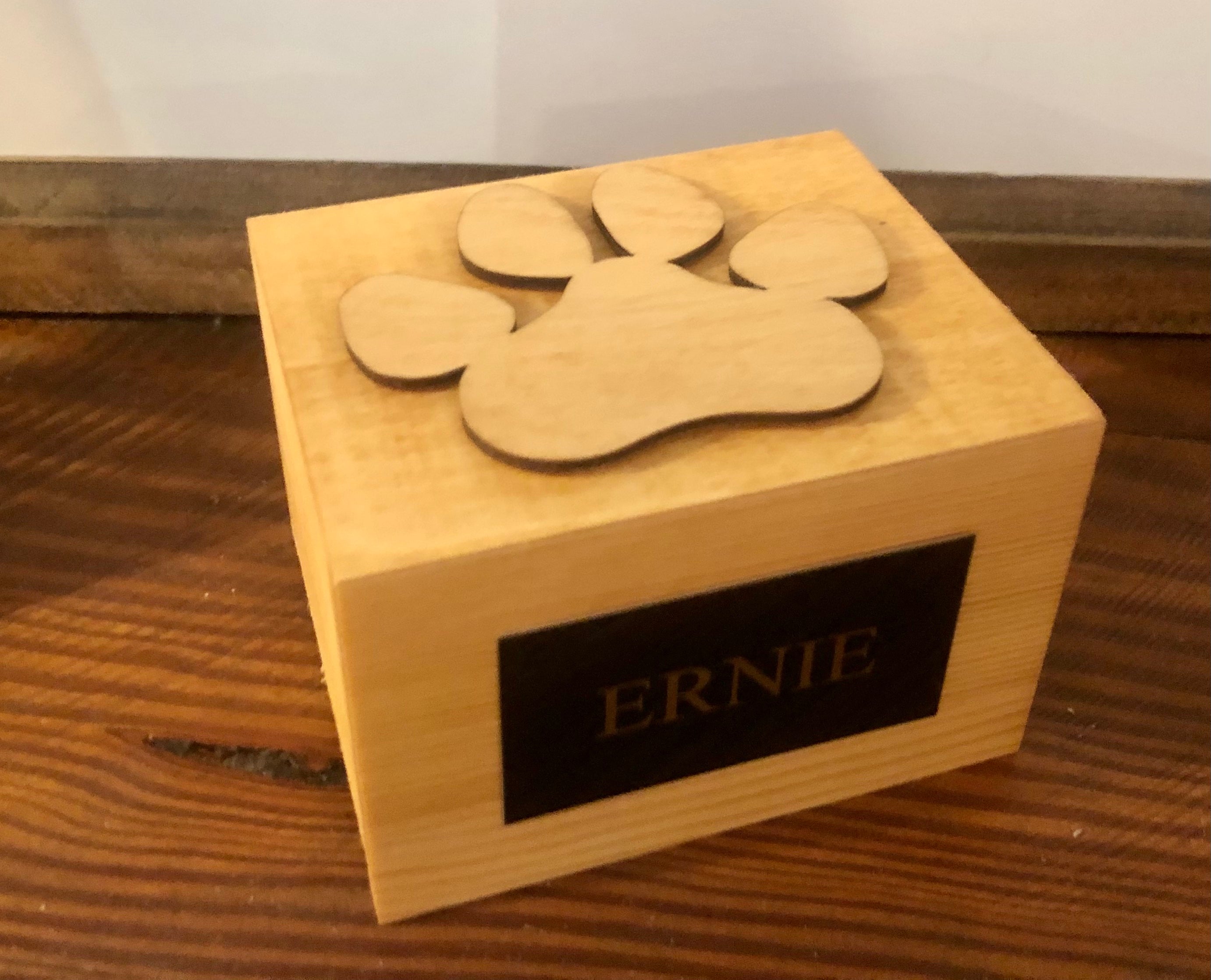 Small Wooden Box with Paw Print and Name Plate
