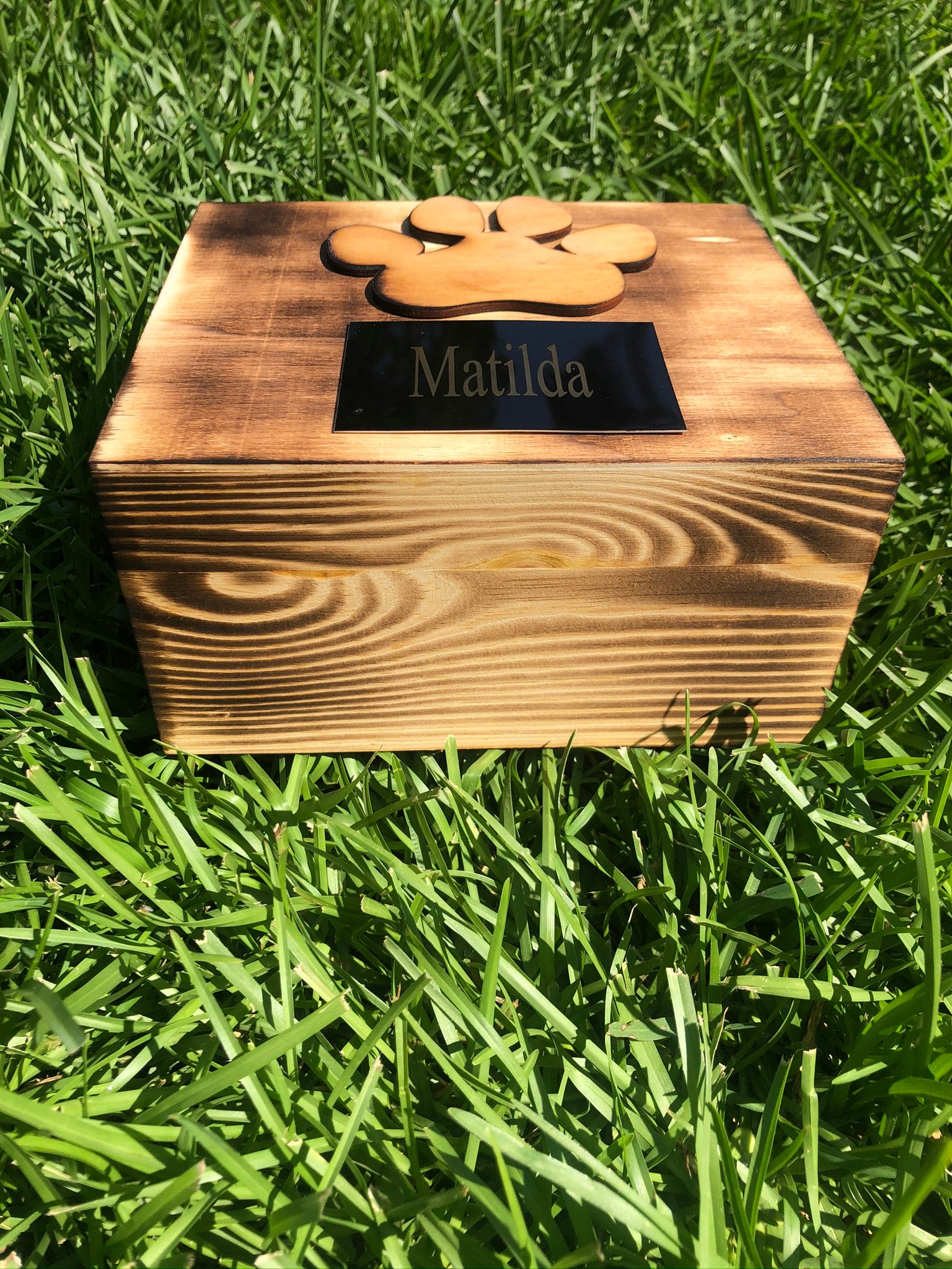 Large Burnt Box with Paw Print and Name Plate