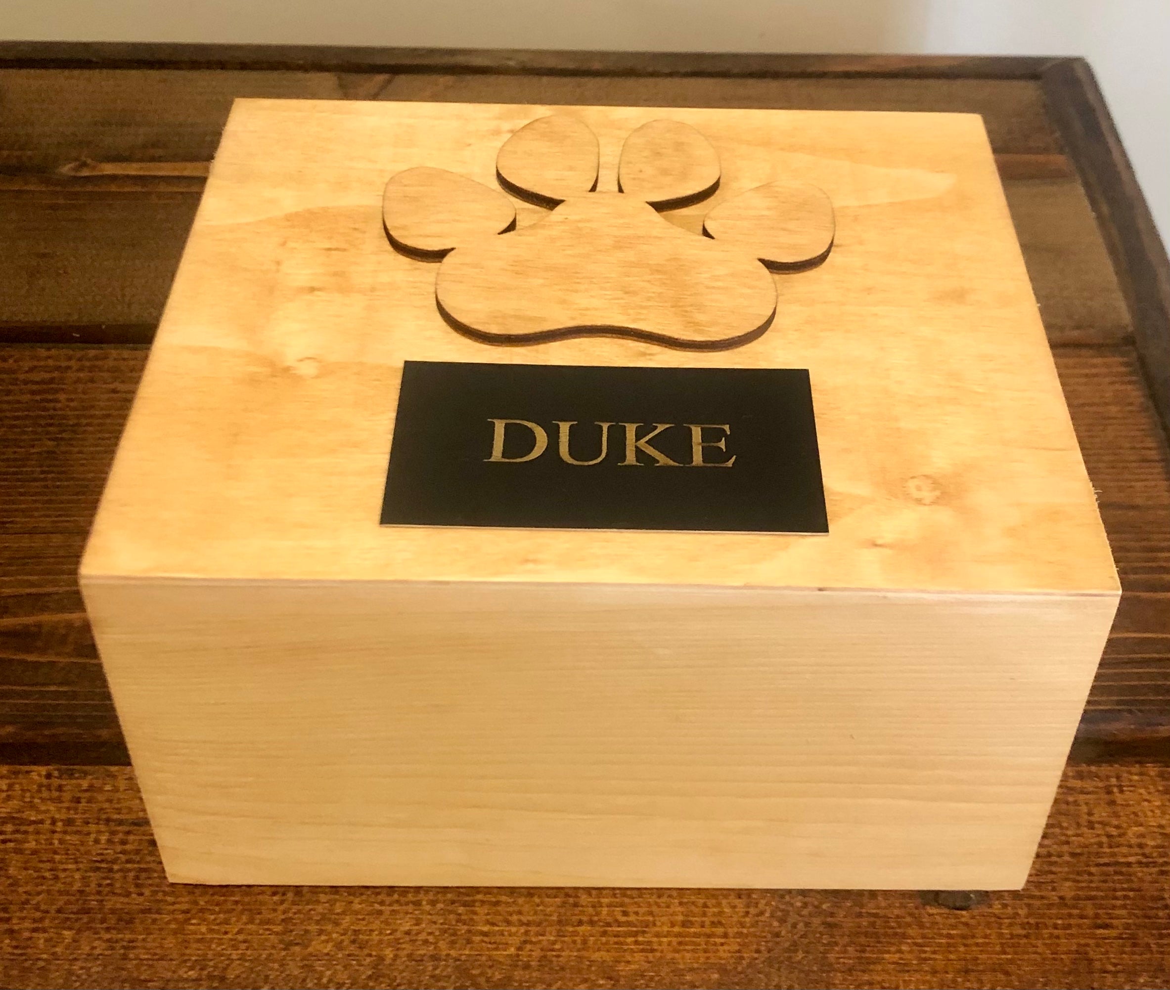 Medium Wooden Box with Paw Print and Name Plate